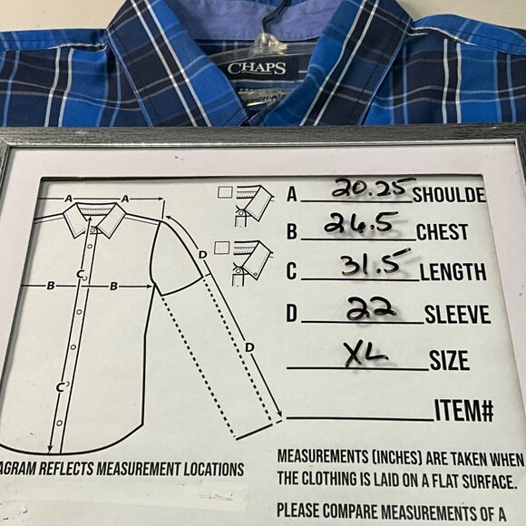 Chaps Mens Blue Plaid Button-Down Shirt XL Stretch Easy‎ Care - Picture 6 of 6